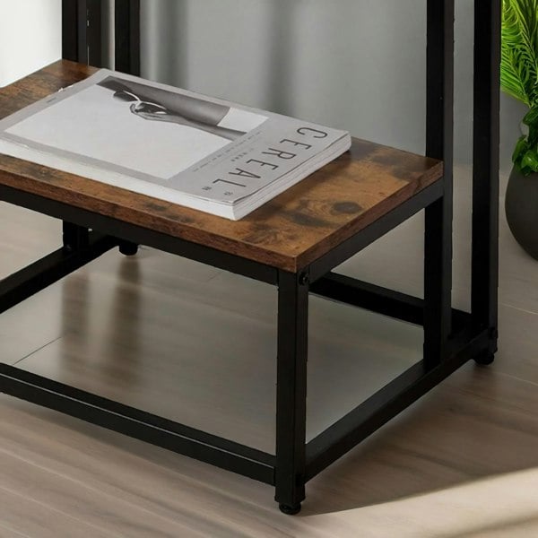 Rafaelo Mobilia Industrial Double Tier C Shaped Side Table Rustic Brown