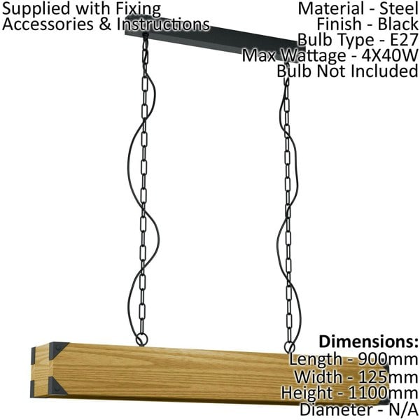 Hanging Ceiling Pendant Light Wood Box 4x 40W E27 Kitchen Island Table Lamp Loops