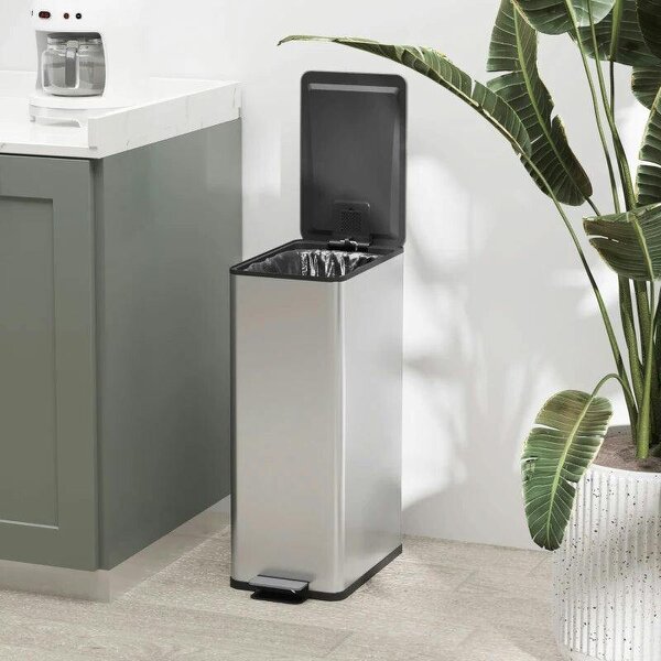 20L Kitchen Pedal Bin, Slim Stainless Steel Rubbish Bin, Removable Inner Bucket, Soft-Close and Stay-Open Lid, Silver Tone