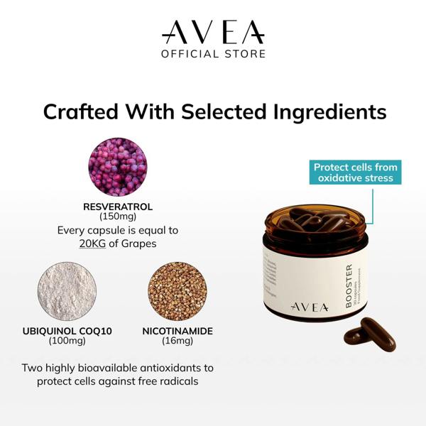 AVEA NAD+ Booster (30 capsules) | Antioxidants Supplement | Swiss Quality | Works with NAD+ Vitaliser to replenish NAD+ Level