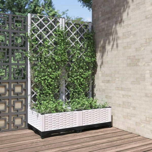 Berkfield Garden Planter with Trellis White 80x40x121.5 cm PP