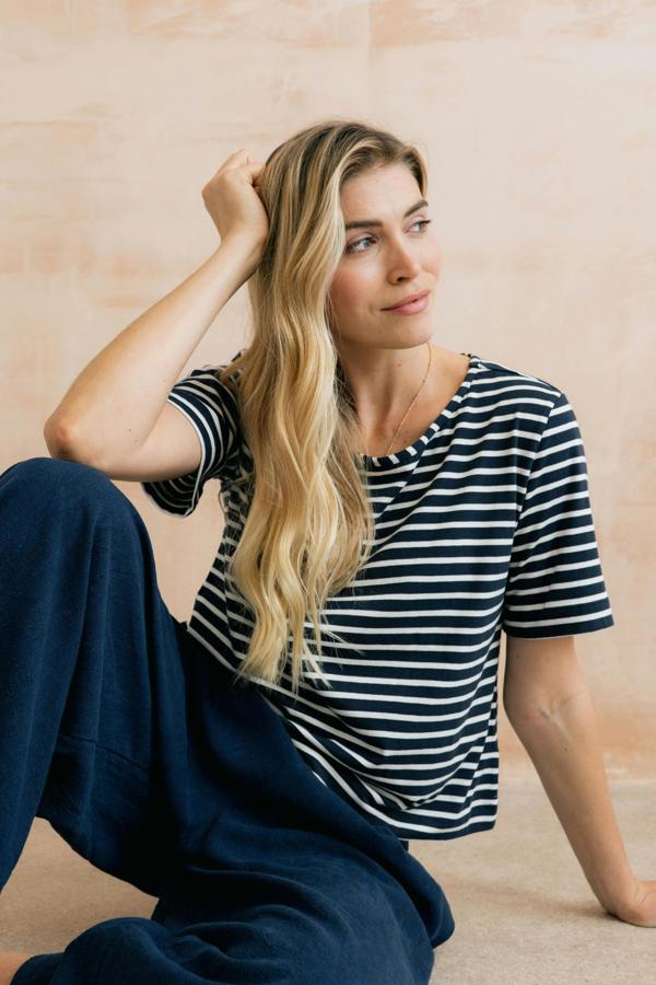 Lily & Me Summer Wide Leg Linen Blend Culottes Navy