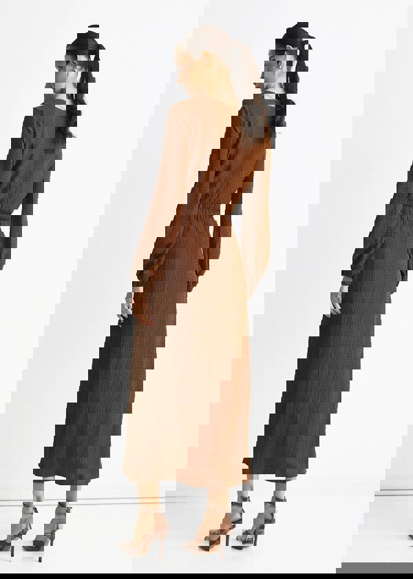 Gini London Brown Jersey Texture Wrap Metal Trim Midi Dress