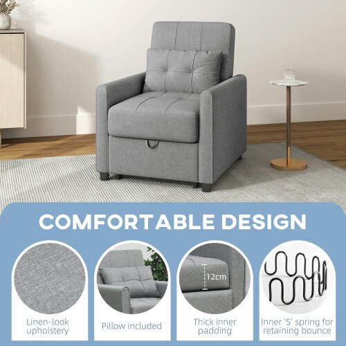 Wyld Haus Vayopa Linen Look Light Grey Single Sleeper Chair