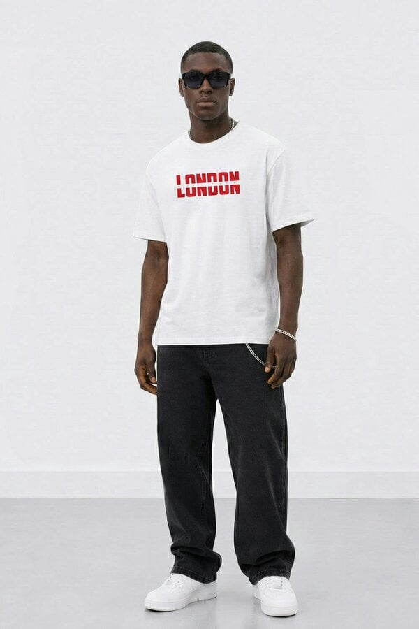 London Attitude Essential Split Red Graphic Premium Organic Cotton T-Shirt