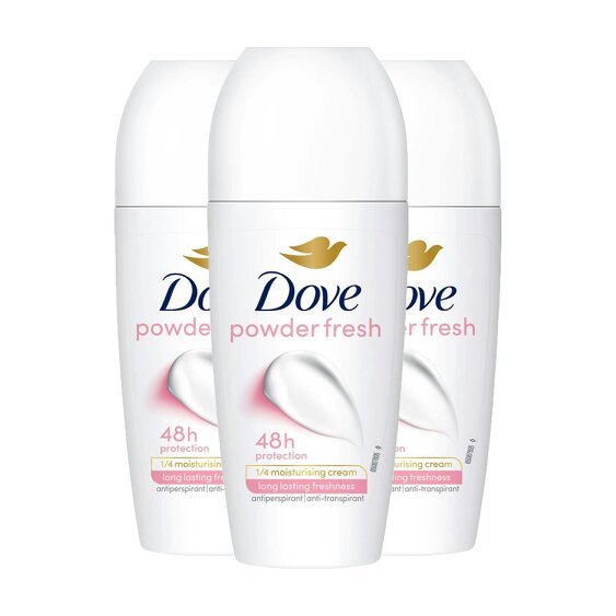 Dove Powder Soft Roll On Anti-Perspirant Long Lasting Fragrance 48H, 3x50ml