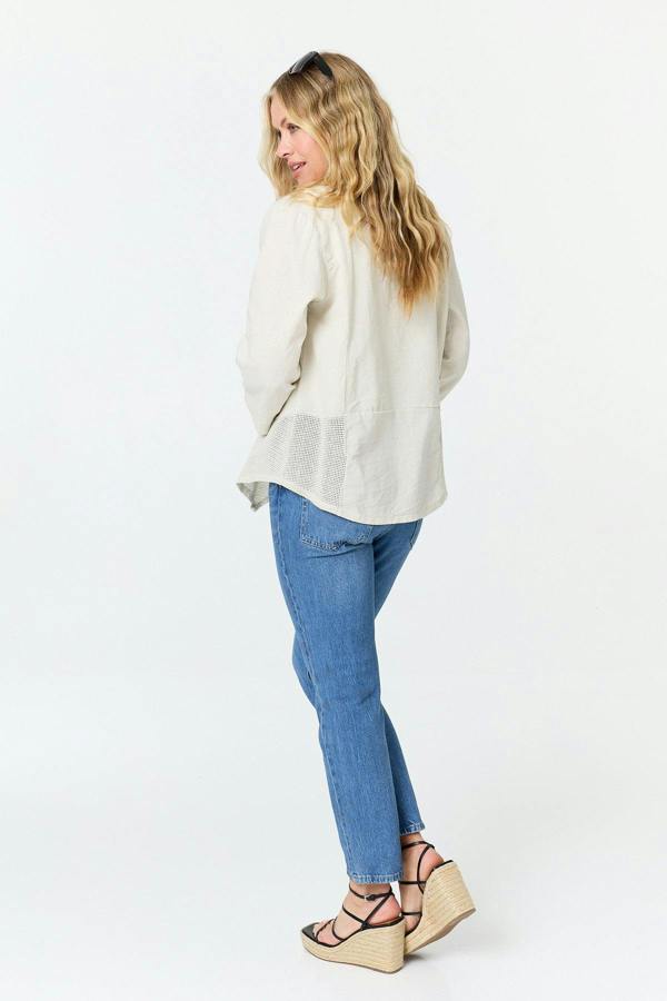 Beige | 3/4 Sleeve Relaxed Waterfall Cardigan