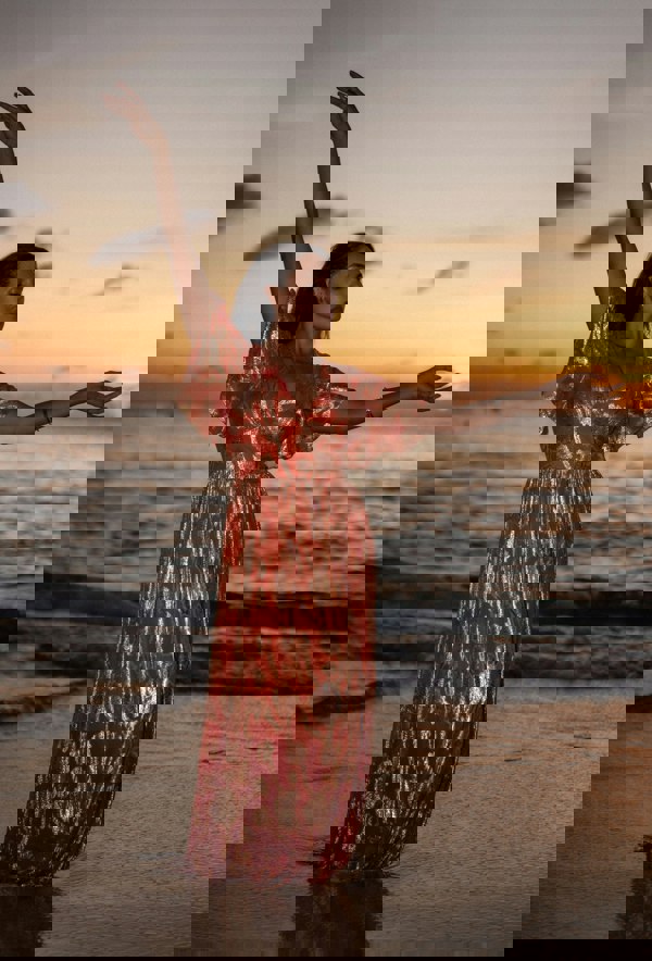 Gini London Orange Metallic Jacquard Flutter Sleeves Floral Maxi Dress