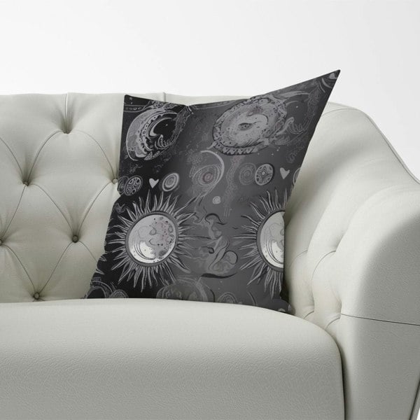 Warren Reed Black Grey Abstract Sun and Moon Cushions