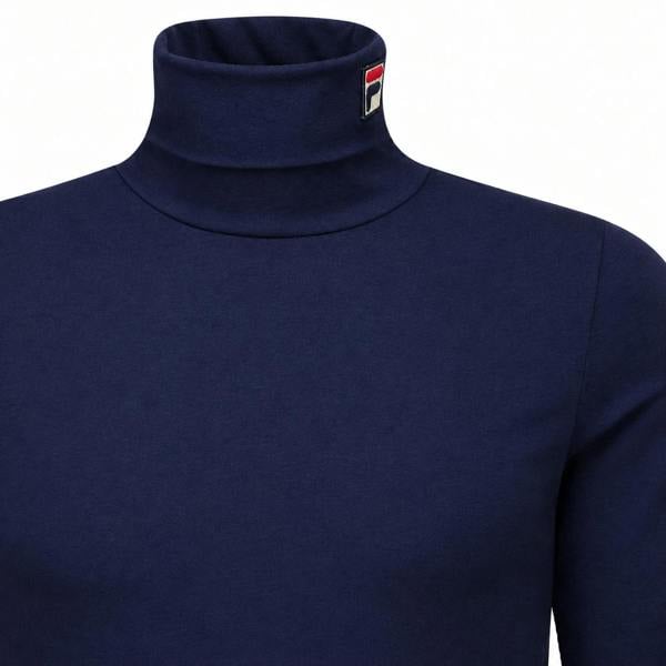 Fila 19th Classic navy blue roll neck t-shirt with a small Fila logo patch on the side of the collar.