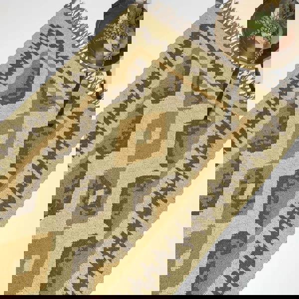 HOMESCAPES Ravar Brown & Gold Kilim Wool Rug