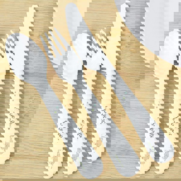 Personalised Memento Company Personalised Hessian Elephant 3 Piece Plastic Cutlery Set