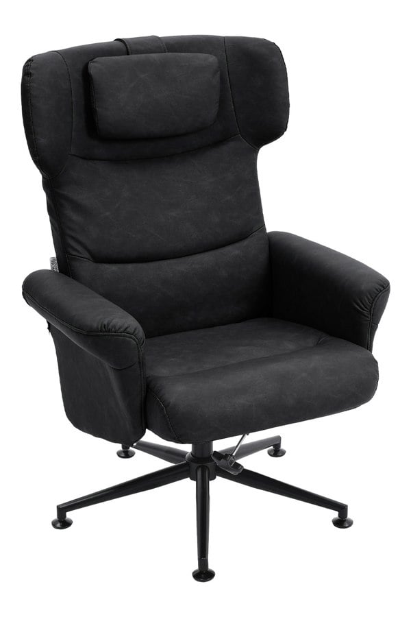 Living and Home Black Faux Leather Swivel Armchair with Footstool