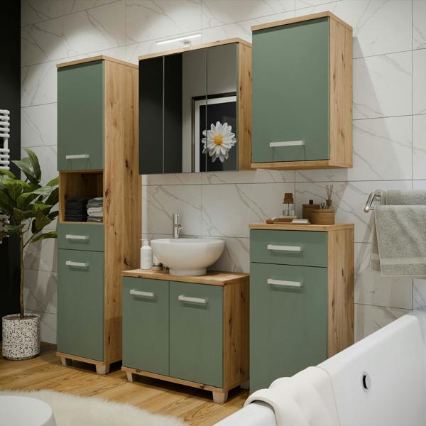 Furniture To Go Veris Small Hanging Cupboard with 1 Door in Artisan Oak and Sage Green