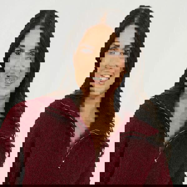 Brave Soul Wine Boucle Yarn Jumper With Zip Neck - Wine Image 4