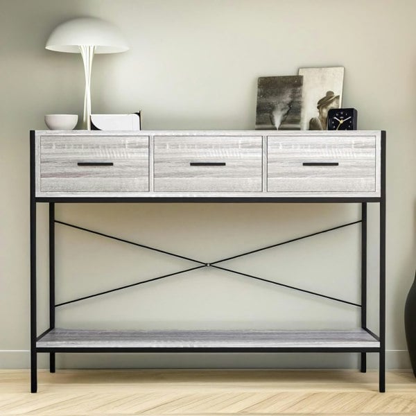 Rafaelo Mobilia 3 Drawer Industrial Console Table Grey