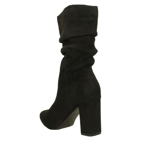 Spot On Ladies Spot On Mid Block Heel Calf Rouched Boots F51238