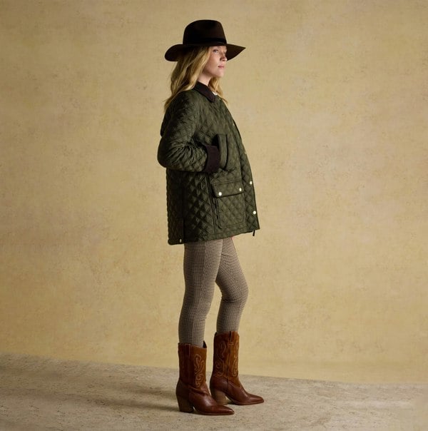 Joules BEATRIX Womens Showerproof Quilted Coat Khaki Green