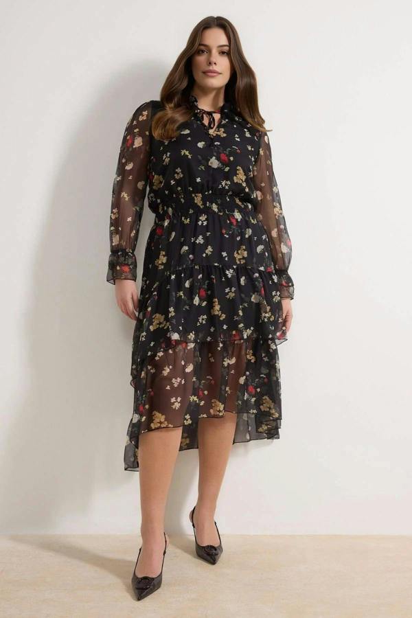 WOVCOR Halter Neck Chiffon Woven Plus Size Dress