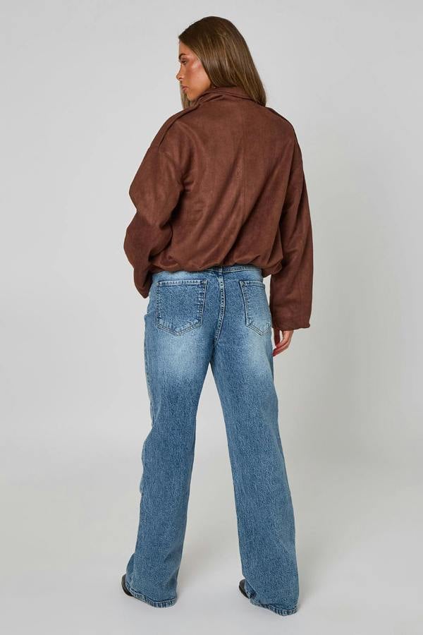 Urban Bliss Chocolate Collared Bubble Hem Jacket