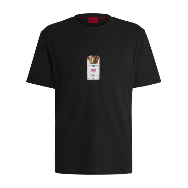 Hugo Mens Graphic Print Crew Neck Regular T-Shirt - Black - 