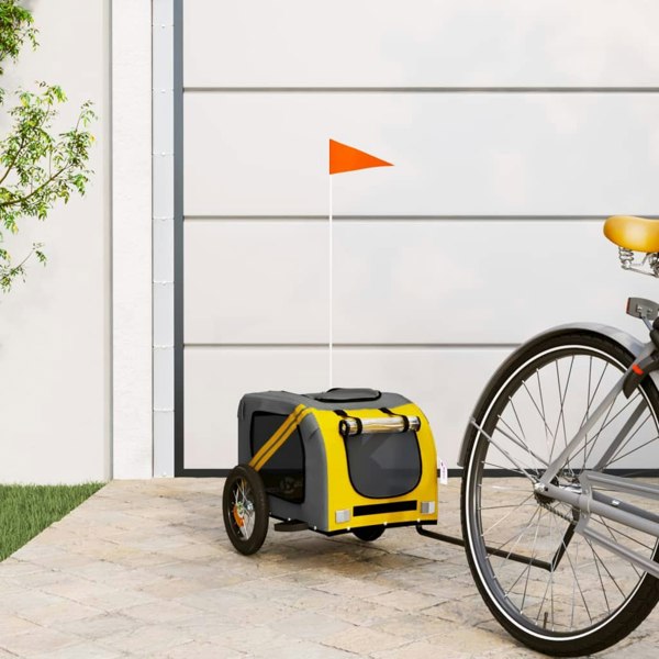 Berkfield Dog Bike Trailer Yellow and Grey Oxford Fabric and Iron