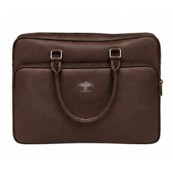 Lorenz Saffiano Grain Eagle Laptop Work Bag - Dark Brown