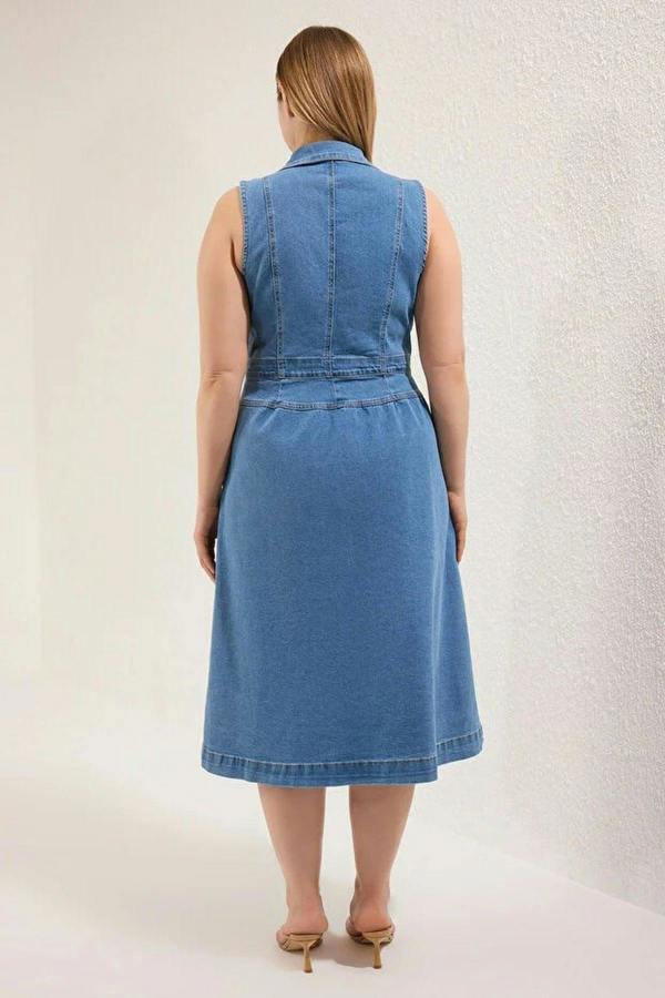 WOVCOR Jacket Collar A-line Comfort Denim Plus Size Dress