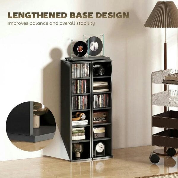 Bobobiy Set of 2 CD Media Display Shelf Unit Tower Rack with Adjustable Shelves, High Gloss Black