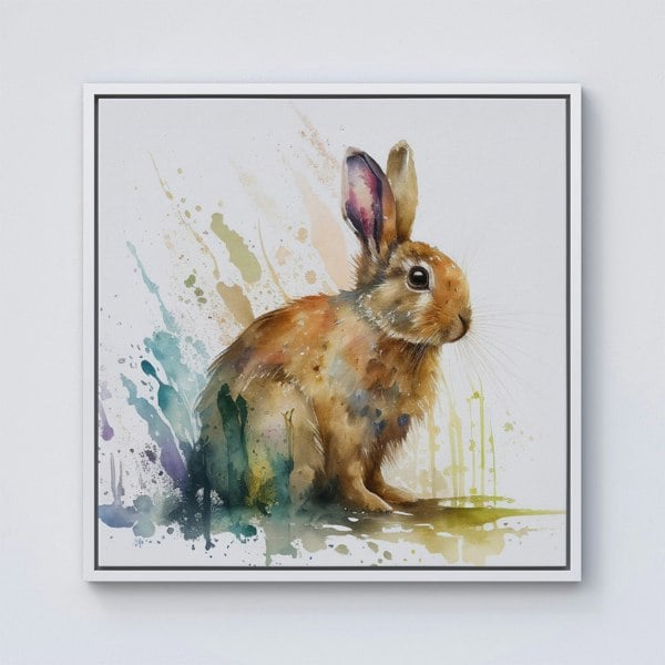 Warren Reed Rabbit Splash Watercolour Framed Canvas