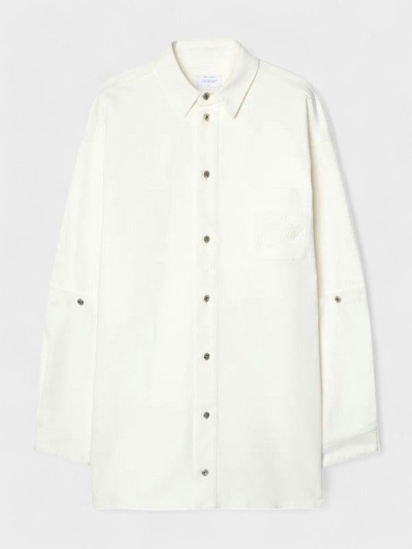 Off - White 90's Logo Denim Button Overshirt White - Supplied FashionOff - White