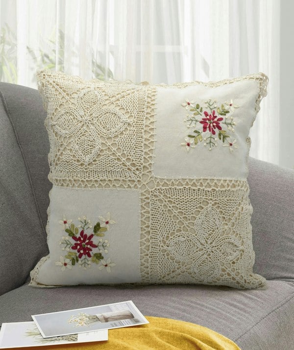 Velosso Floral Crochet Detail Cushion - 45cm x 45cm