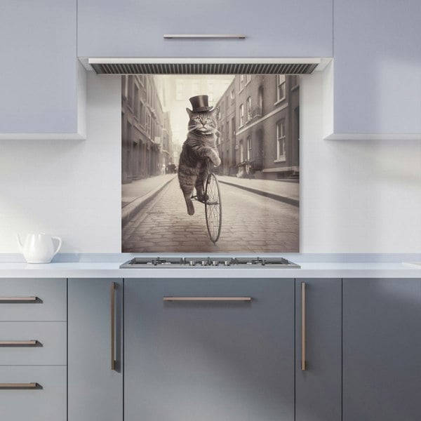 Warren Reed - Designer Victorian Cat Riding A Bike Kitchen Splashback