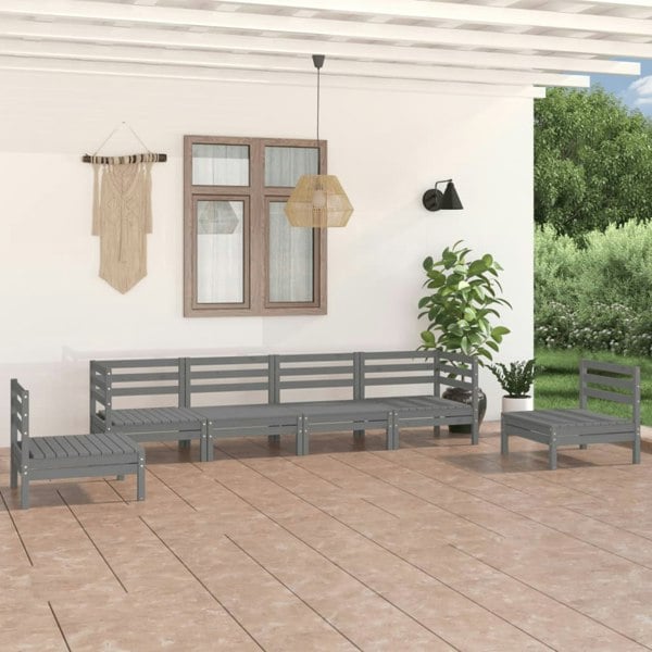 Berkfield 6 Piece Garden Lounge Set Grey Solid Pinewood