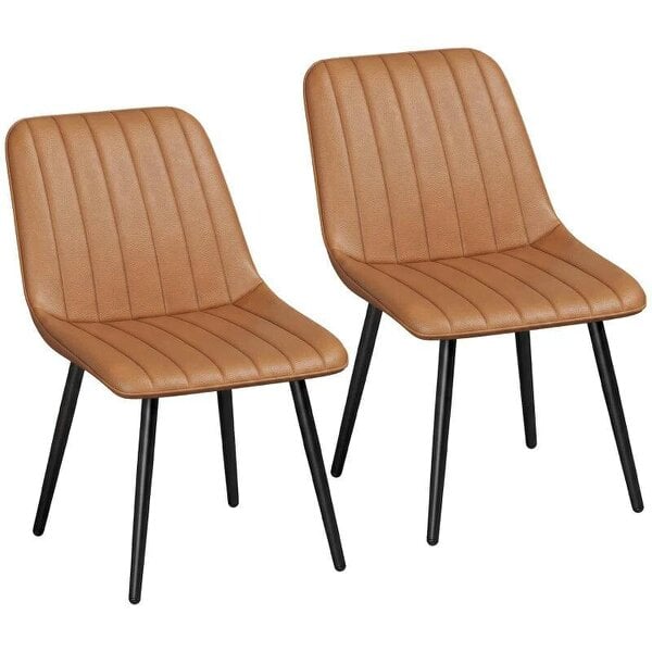Bobobiy Faux Leather Upholstered Kitchen Chairs, Modern Dining Chairs Set of 2 with Metal Legs for Dining Room, Brown