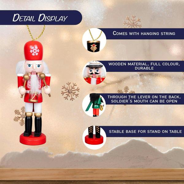 13cm Wooden Nutcracker Christmas Ornament Set of 5, Hand-Painted Wood Decorative Figures image 3