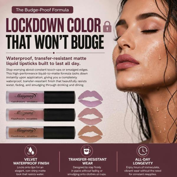 Aquarius Nude Matte Lipstick Set Waterproof Long Lasting Liquid Lip Gloss 3 Shades Kit