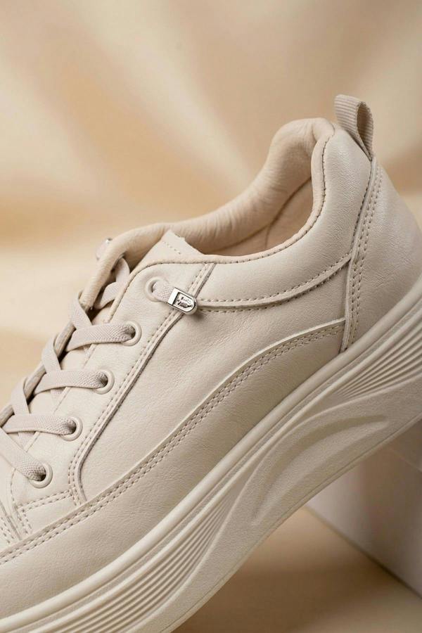 Constance Chunky Sole Lace Up Trainers - Beige
