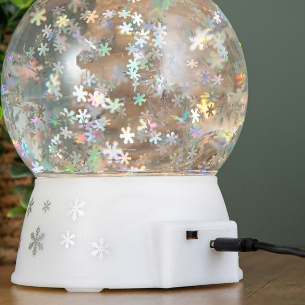 Samuel Alexander 15cm Dual Powered Light up White Christmas Snowflake Water Spinner Globe with LEDs