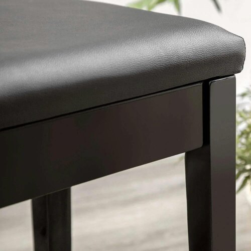 Bobobiy Classic Piano Bench Stool, PU Leather Padded Keyboard Stool with Rubber Wood Legs and Music Storage Compartment, Black