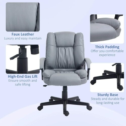 Bobobiy Office Chair, Computer Desk Chair, Mid Back Executive Chair with Adjustable Height and Swivel Rolling Wheels for Home Study, Light Grey