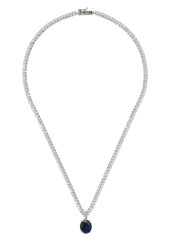 Garbo Oval Gemstone Tennis Necklace Sapphire Silver - LATELITA Necklaces
