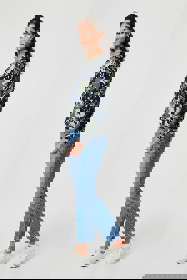 Green | Leaf Print Long Sleeve Relaxed Top
