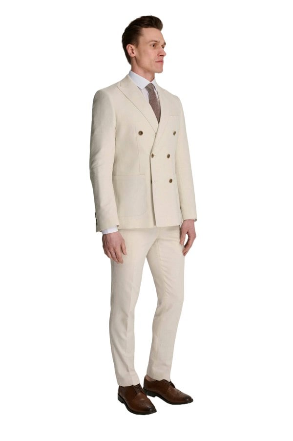 Harry Brown London Giacomo Cotton Linen Double Breasted Suit Jacket in Stone