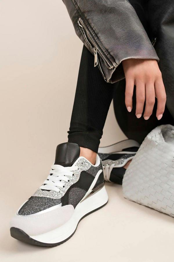 Vinna Chunky Glitter Lace-up Trainers - Black