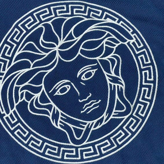 Versace Medusa Head Embroidered Knit Sweater Blue