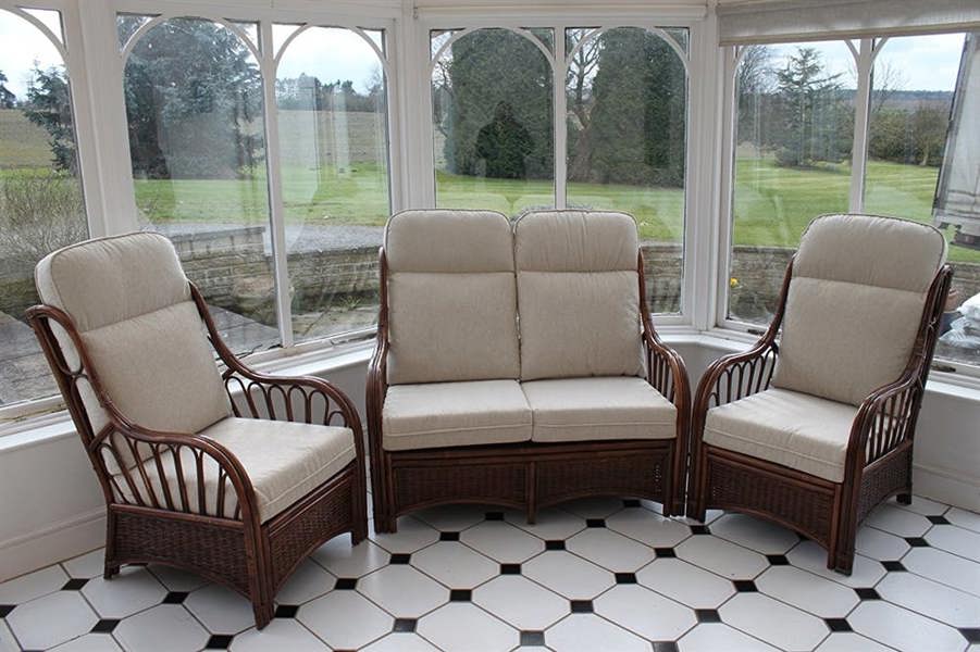 Verona Cane 3 Piece Suite - 2 Chairs & Sofa- Cream Colour