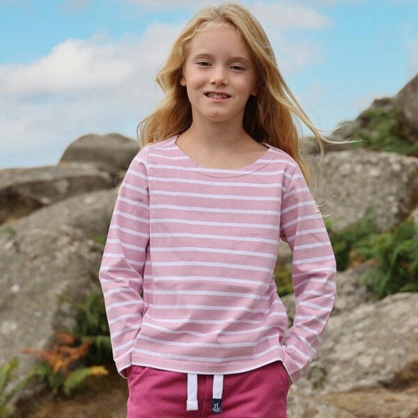 Lazy Jacks LJ97C - Girls Long Sleeve Striped Breton - Pink