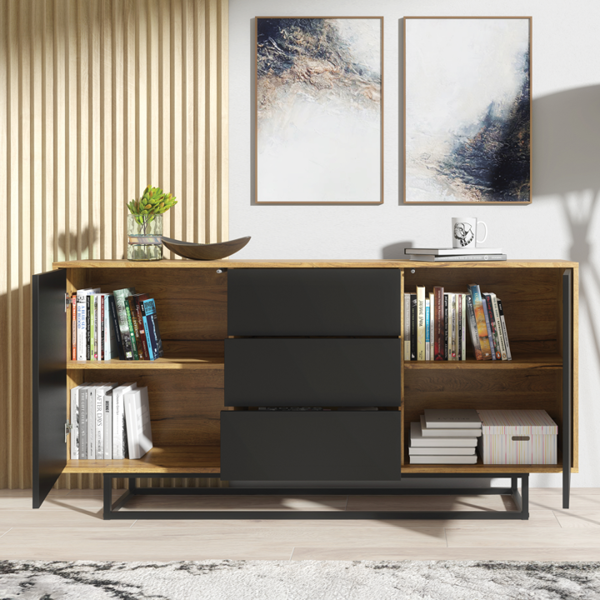 Mex Furniture Bold 160cm Loft Retro Industrial Sideboard Vintage Oak TV Unit Cabinet Stand