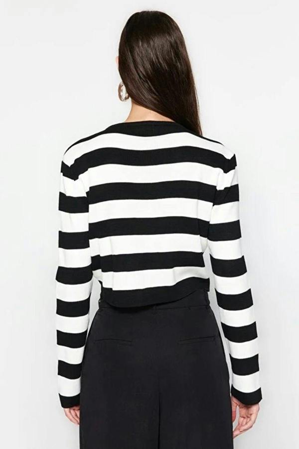 WOVCOR Crop Striped Knit Sweater